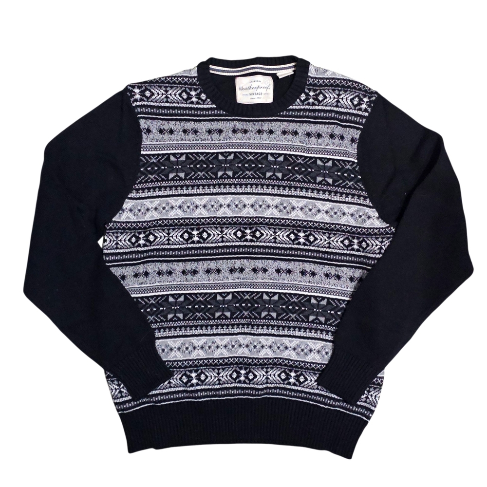 Weatherproof Fairisle Crew Neck Black Sweater Mens Size Medium